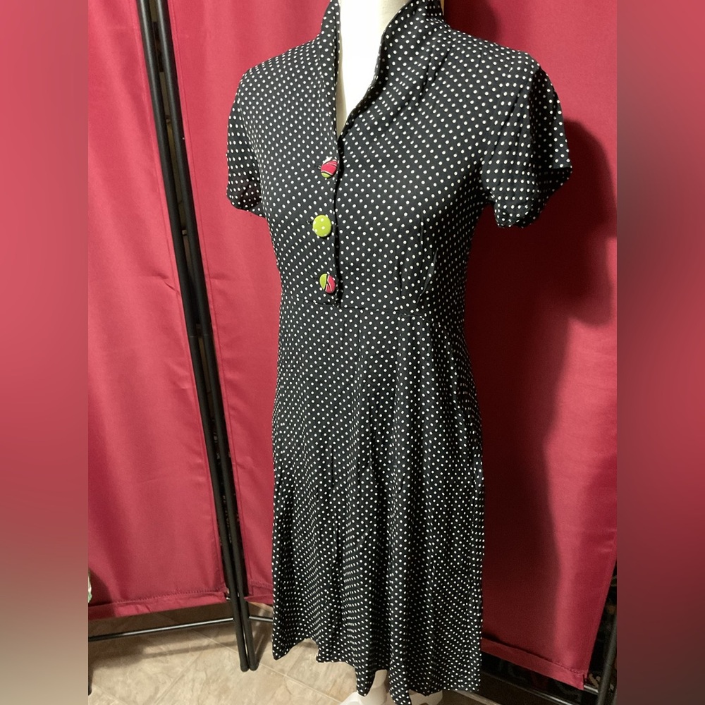 Pink Wheels black polka dot vintage retro dress Small
